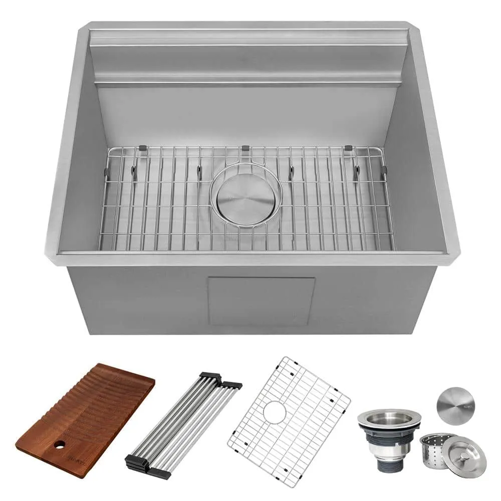 Ruvati Alto 23 in. x 19 in. x 13 in. 16 Gallons Undermount Laundry/Utility Sink in Stainless Steel with Washboard, photo 3 of 7