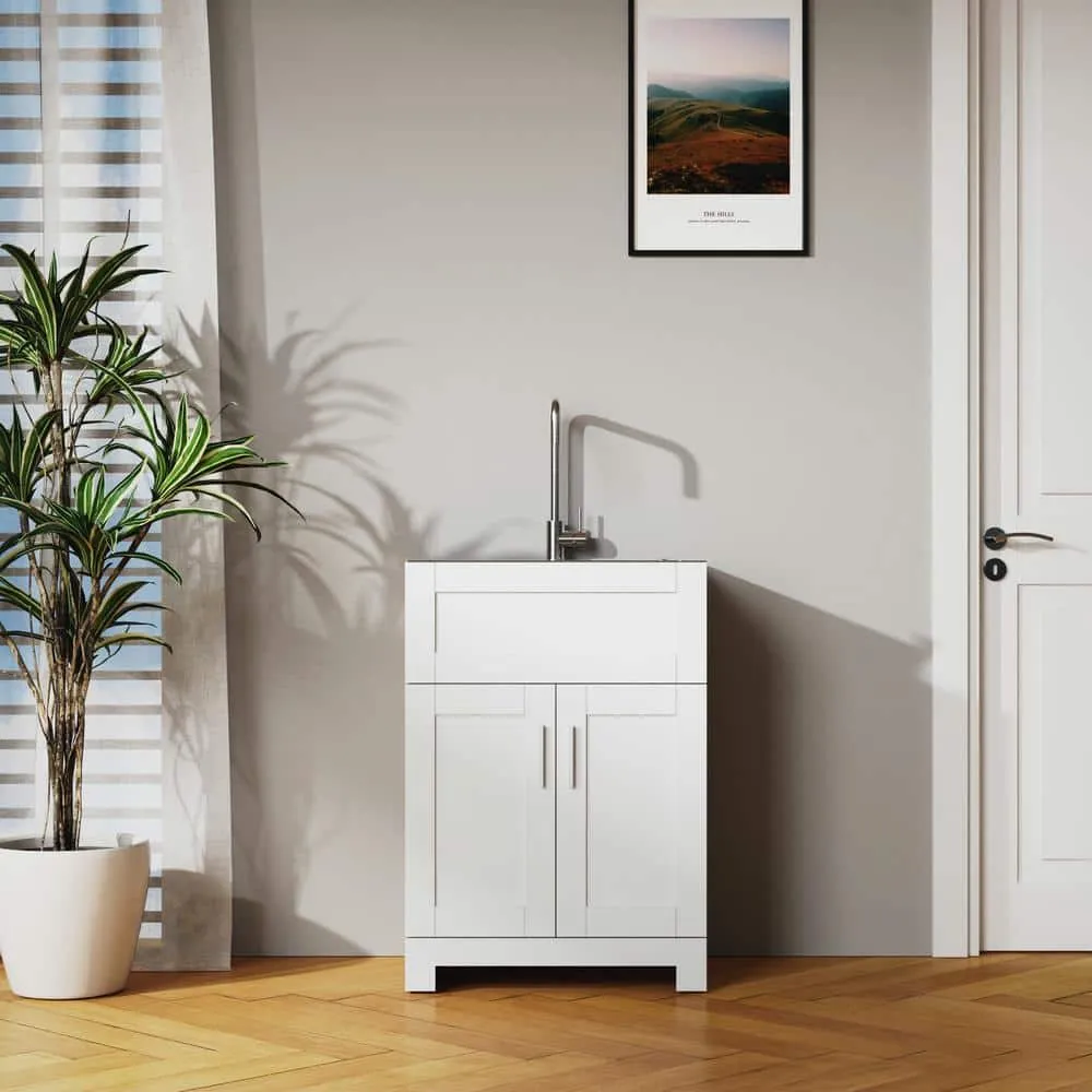 Tileon Stainless Steel Drop-In Laundry Sink with Cabinet and Faucet Combo in White, photo 7 of 10