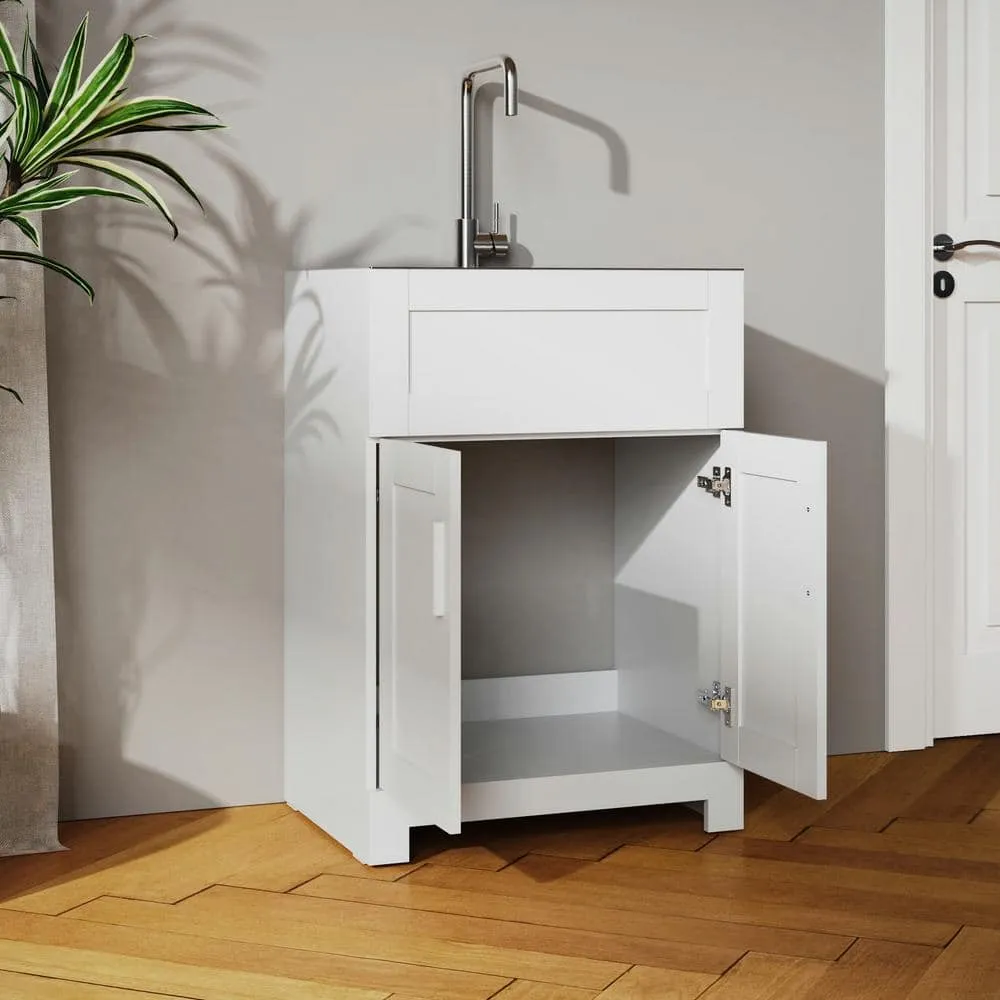 Tileon Stainless Steel Drop-In Laundry Sink with Cabinet and Faucet Combo in White, photo 6 of 10
