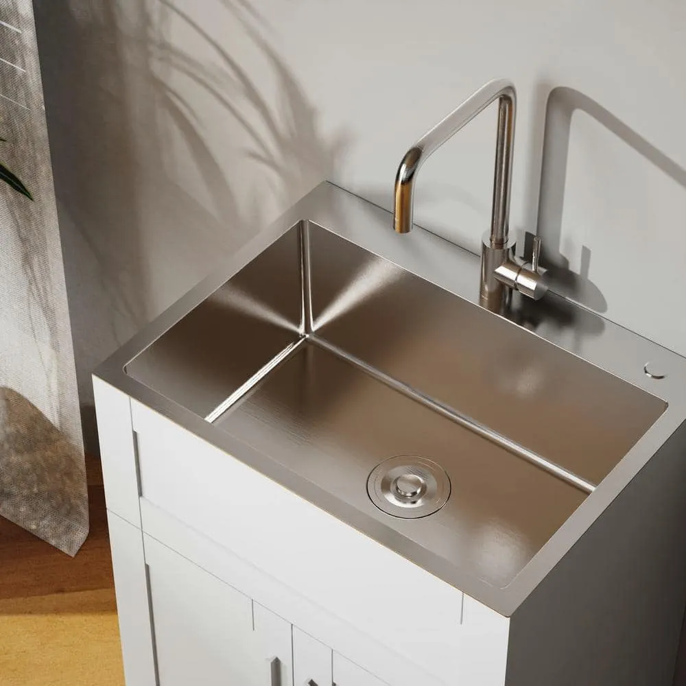 Tileon Stainless Steel Drop-In Laundry Sink with Cabinet and Faucet Combo in White, photo 10 of 10