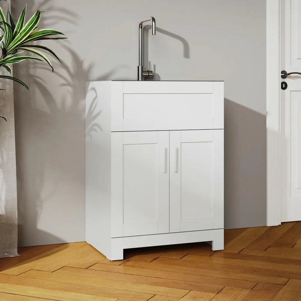 Tileon Stainless Steel Drop-In Laundry Sink with Cabinet and Faucet Combo in White, photo 9 of 10