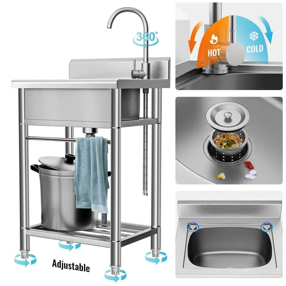 UKISHIRO 19.6 in. D x 21.6 in. W 7.6 gal Stainless Steel Laundry Utility Sink with Faucet, photo 2 of 9