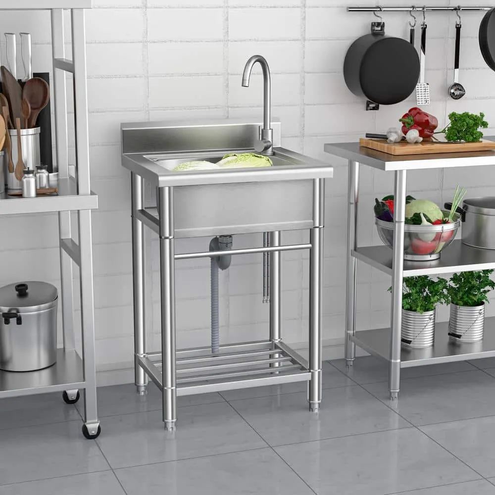 UKISHIRO 19.6 in. D x 21.6 in. W 7.6 gal Stainless Steel Laundry Utility Sink with Faucet, photo 8 of 9