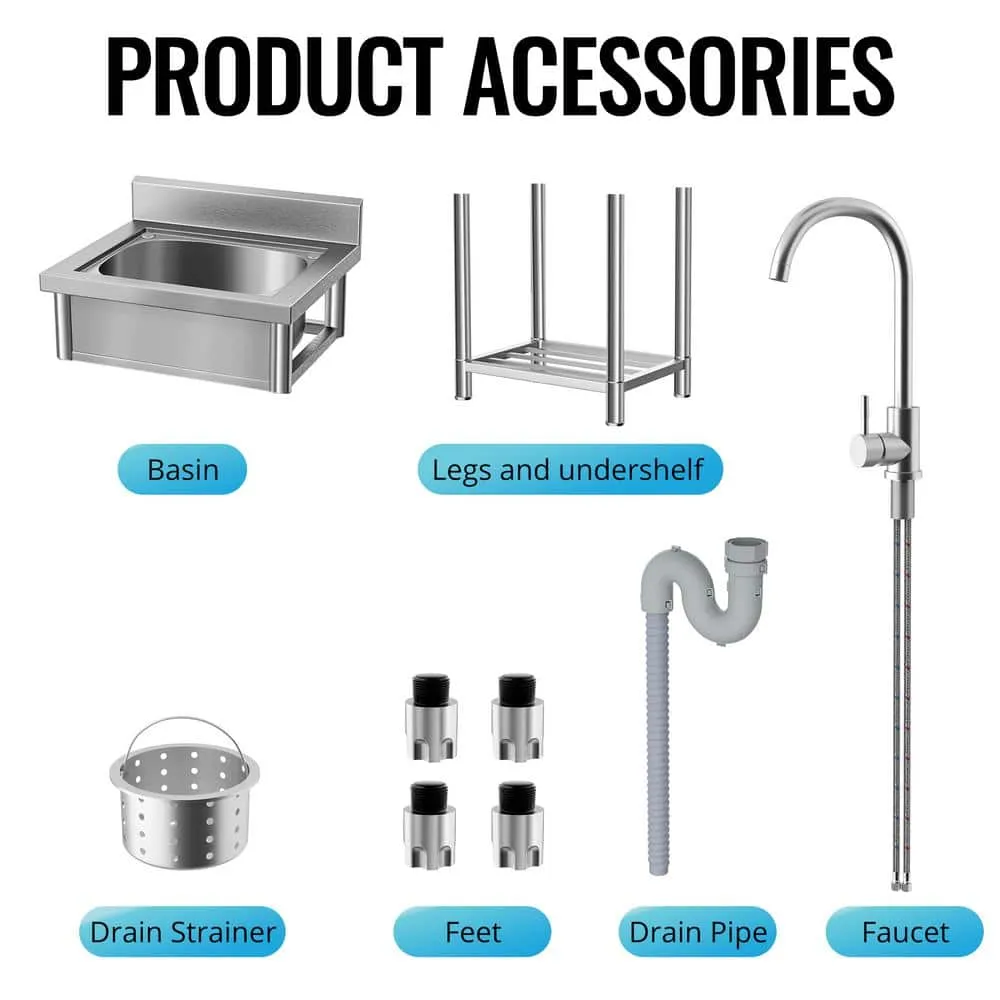 UKISHIRO 19.6 in. D x 21.6 in. W 7.6 gal Stainless Steel Laundry Utility Sink with Faucet, photo 6 of 9