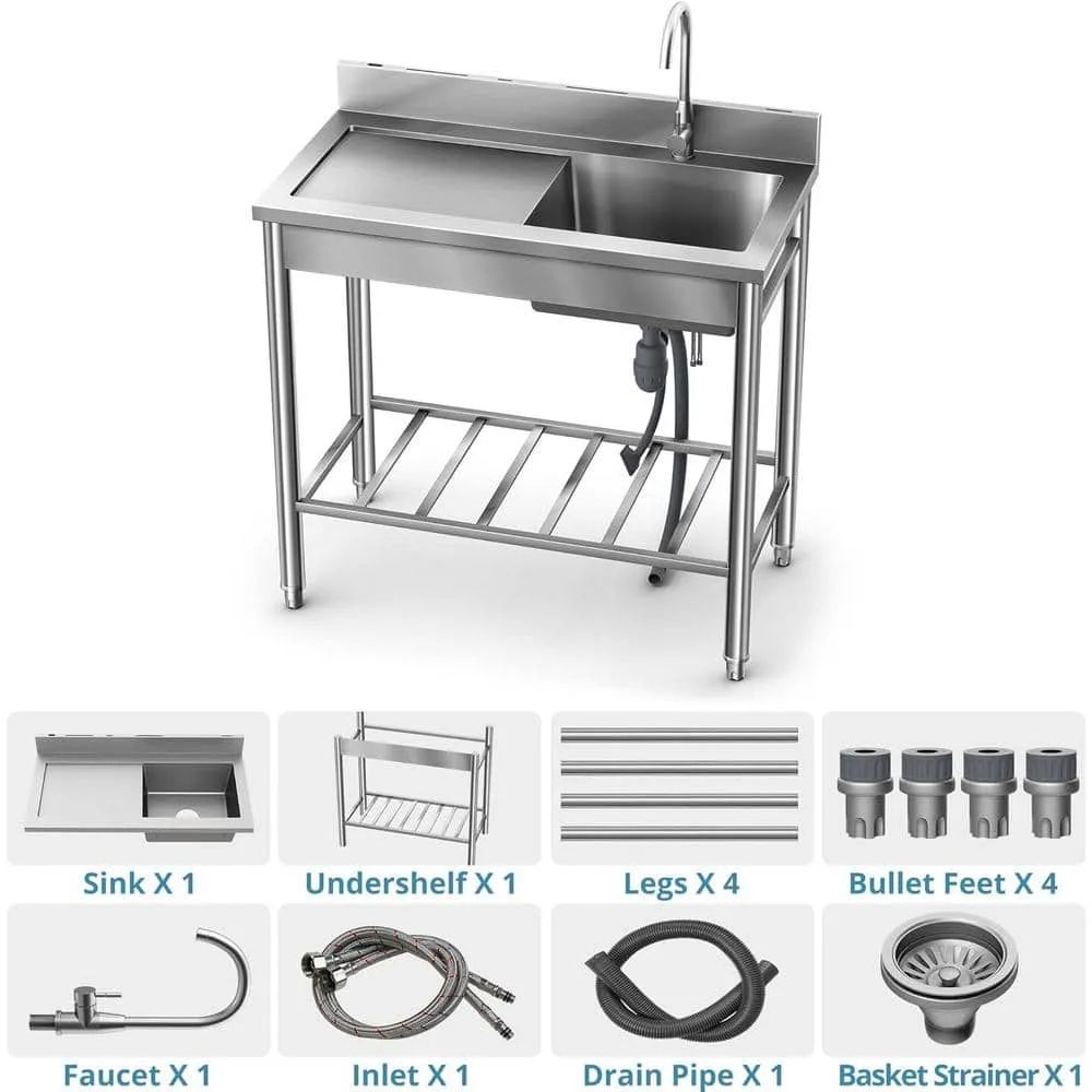 UKISHIRO 19.6 in. D x 39.3 in. W 7.8 gal. Freestanding Laundry/Utility Sink in Stainless Steel with Faucet, photo 6 of 7