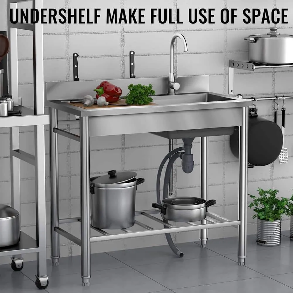 UKISHIRO 19.6 in. D x 39.3 in. W 7.8 gal. Freestanding Laundry/Utility Sink in Stainless Steel with Faucet, photo 7 of 7