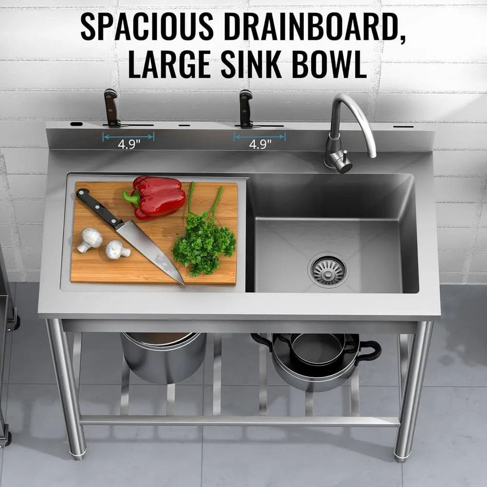 UKISHIRO 19.6 in. D x 39.3 in. W 7.8 gal. Freestanding Laundry/Utility Sink in Stainless Steel with Faucet, photo 2 of 7