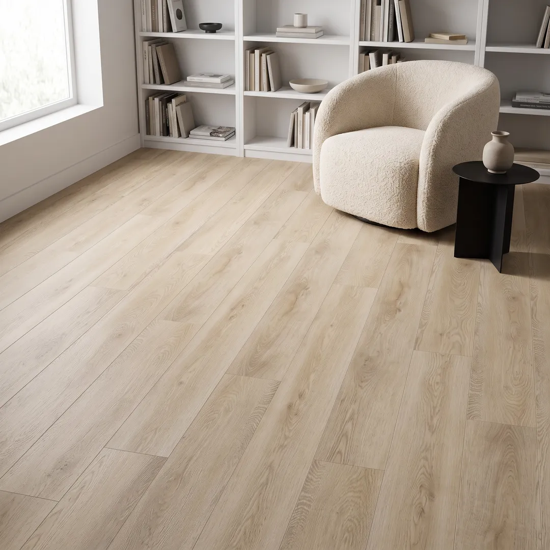 Aubrey Oak 12-mil x 9-in W x 60-in L Waterproof Interlocking Luxury Vinyl Plank Flooring (22.53-sq ft/ Carton), in a room, photo 2 of 2