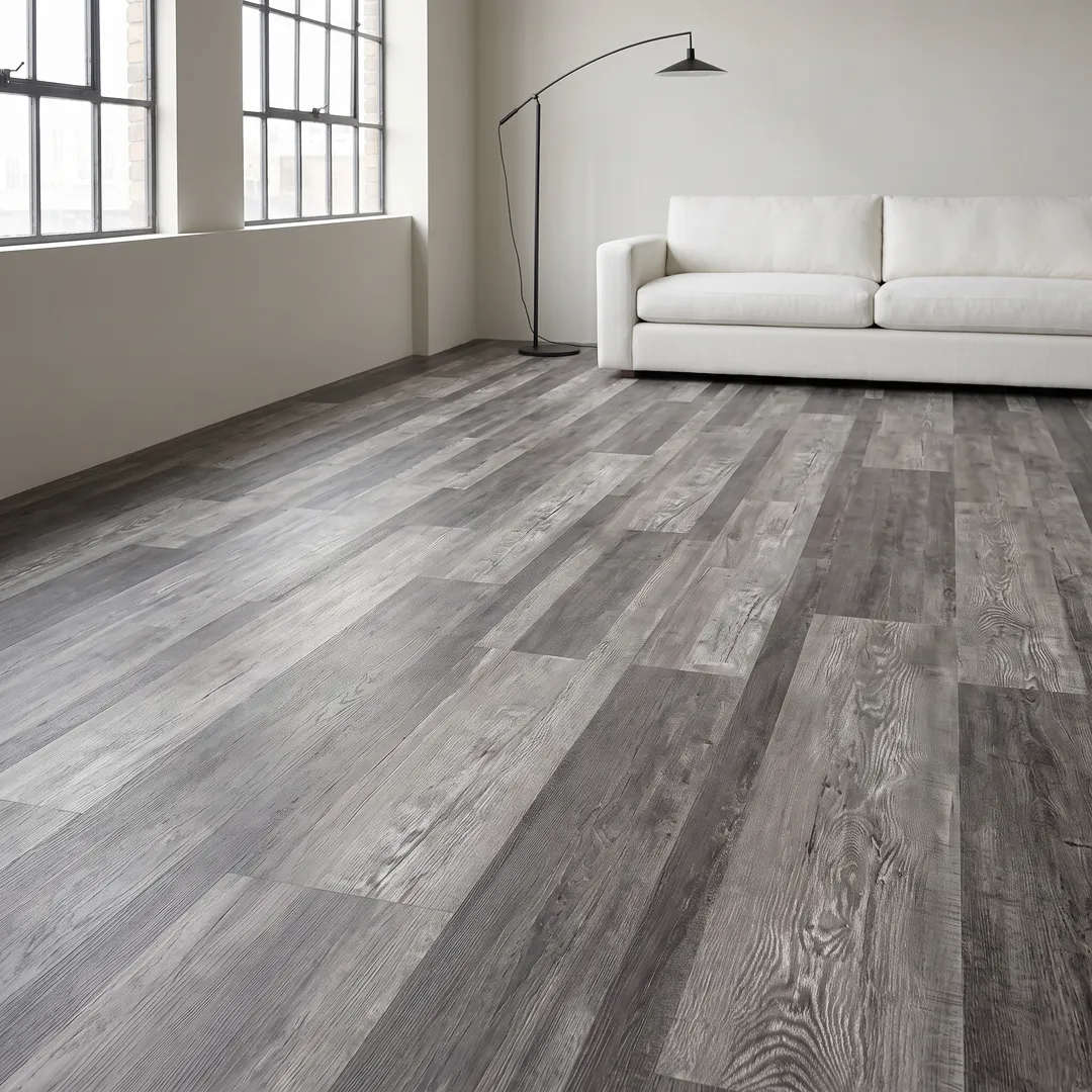 Carbon 12-mil x 7-in W x 48-in L Waterproof Interlocking Luxury Vinyl Plank Flooring (18.78-sq ft/ Carton), in a room, photo 2 of 2