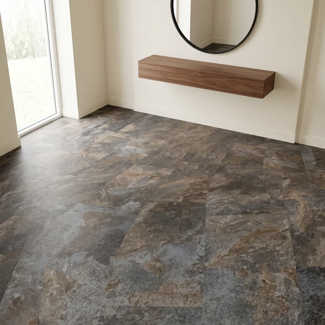 Etna Stone 12-mil x 12-in W x 24-in L Waterproof Interlocking Luxury Vinyl Tile Flooring (19.88-sq ft/ Carton), in a room, photo 2 of 2