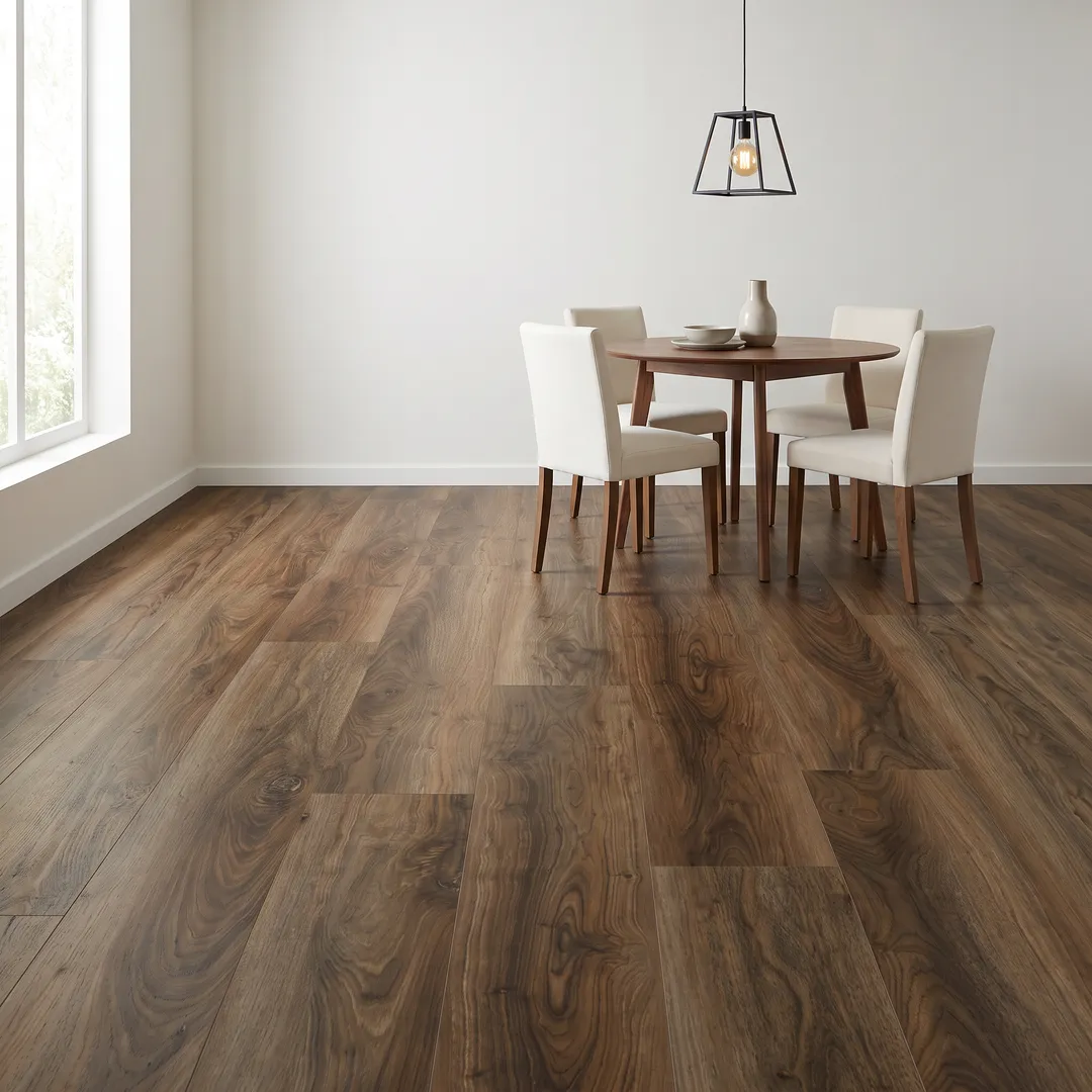 STAINMASTER Highland Walnut 6-mm x 7-in W x 48-in L Waterproof Interlocking Luxury Vinyl Plank Flooring (18.78-sq ft/case), in a room, photo 2 of 2