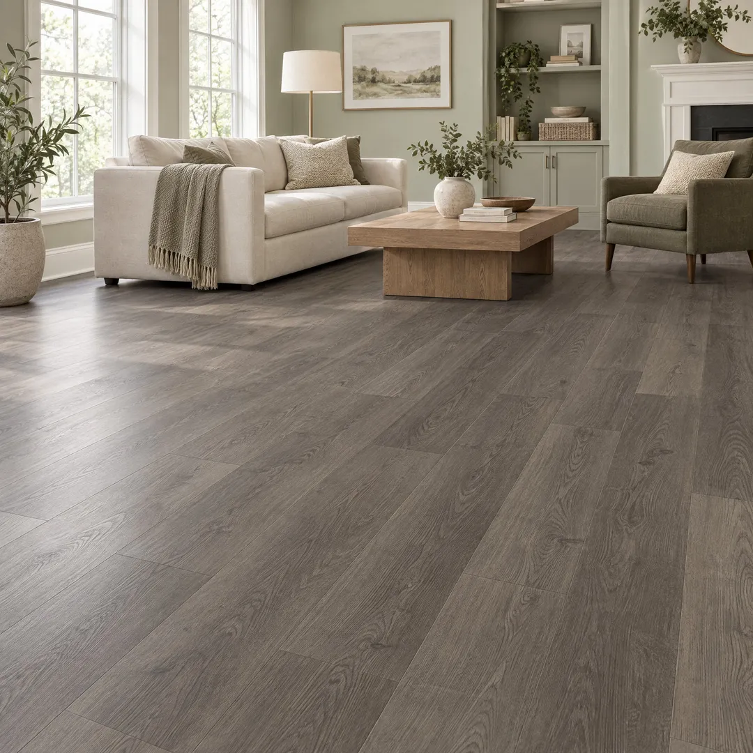 STAINMASTER PetProtect Lockhart Oak 7-mm x 7-in W x 48-in L Waterproof Interlocking Luxury Vinyl Plank Flooring (19.22-sq ft/case), in a room, photo 2 of 2
