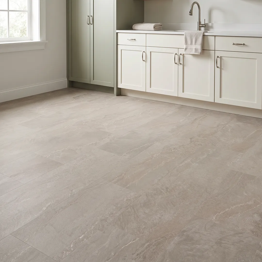 Sandstone 12-mil x 12-in W x 24-in L Waterproof Interlocking Luxury Vinyl Tile Flooring (19.79-sq ft/ Carton), in a room, photo 2 of 2