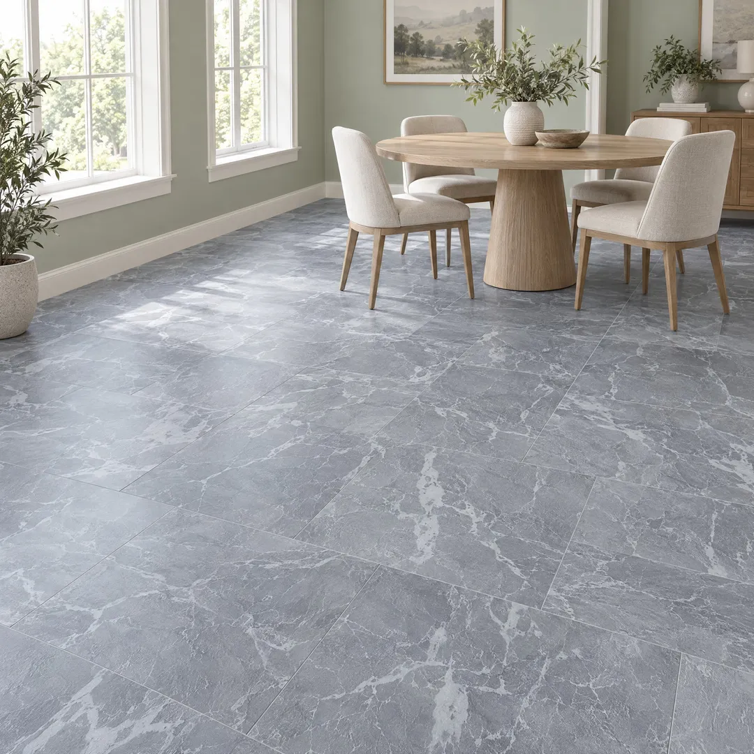 Silver Imperial Marble 12-mil x 12-in W x 24-in L Waterproof Interlocking Luxury Vinyl Tile Flooring (19.88-sq ft/ Carton), in a room, photo 2 of 2