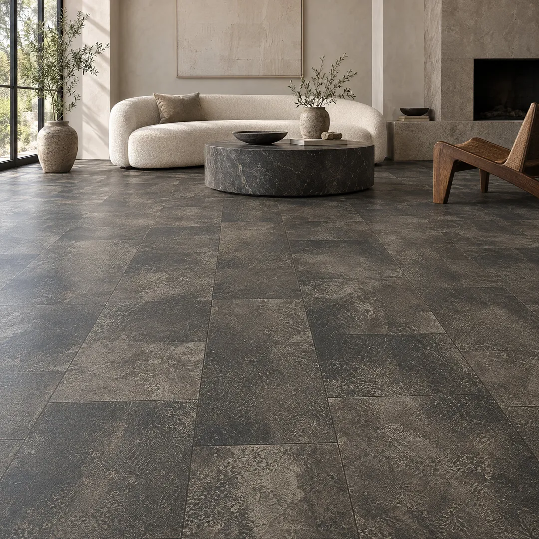 STAINMASTER Smokey Sandstone 9.84-mil x 12-ft W Waterproof Cut-to-Length Vinyl Sheet Flooring, in a room, photo 2 of 2