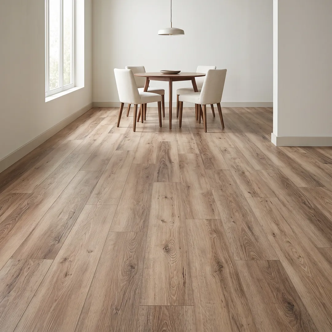 STAINMASTER Vernon Hickory 6-mm x 7-3/32-in W x 47-in L Waterproof Interlocking Luxury Vinyl Plank Flooring (17.33-sq ft/case), in a room, photo 2 of 2