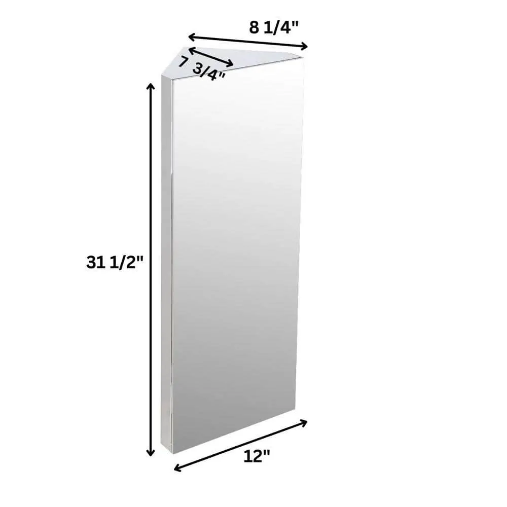 RENOVATORS SUPPLY MANUFACTURING Infinity X Corner 12 in. Width x 31-1/2 in. Height Corner Stainless Steel Recessed or Surface Mount Medicine Cabinet, photo 6 of 8
