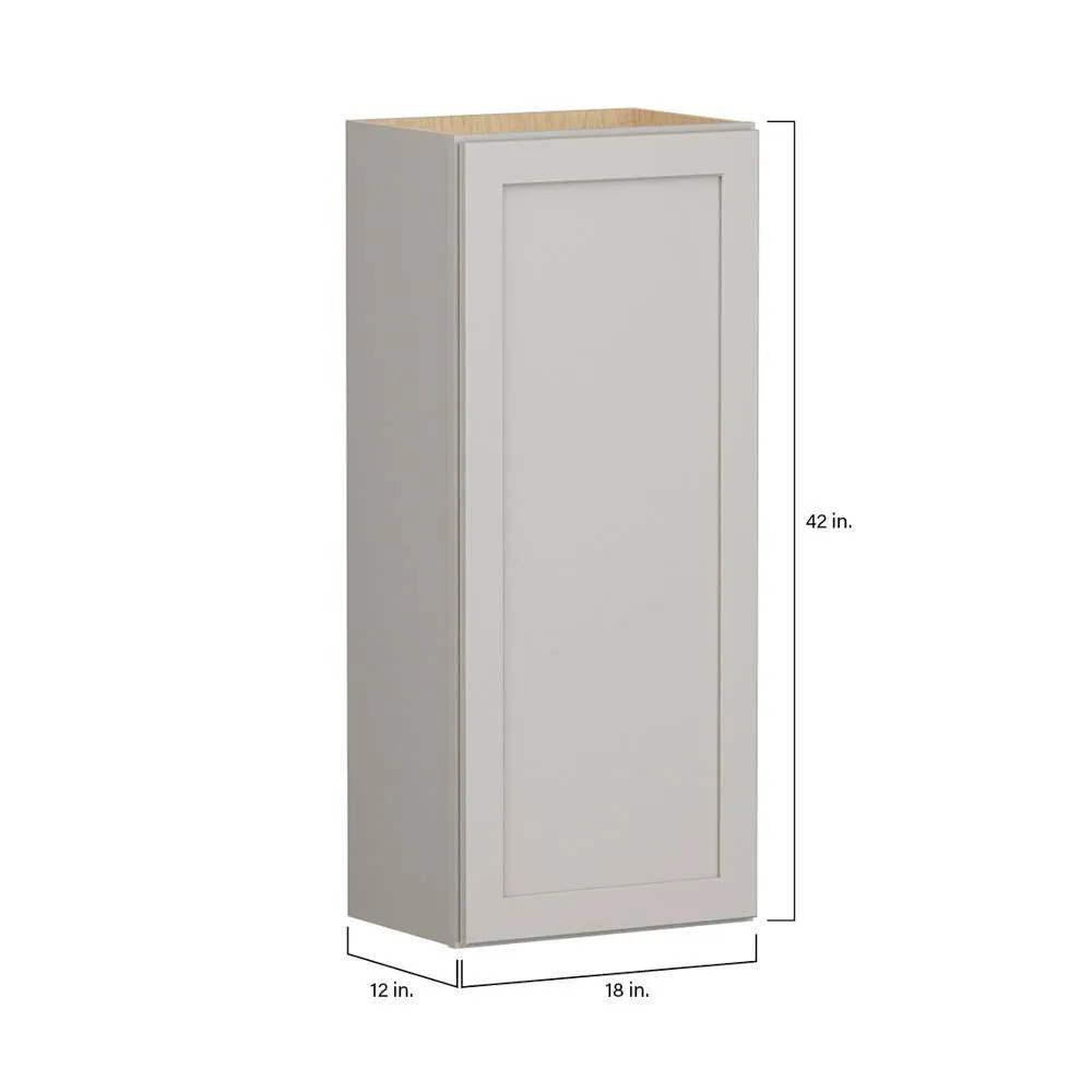 SIMPLY WOODMARK PRO Shaker Full Overlay 18 in. W x 12 in. D x 42 in. H Plywood Assembled Wall Kitchen Cabinet in Stone Gray, photo 3 of 12
