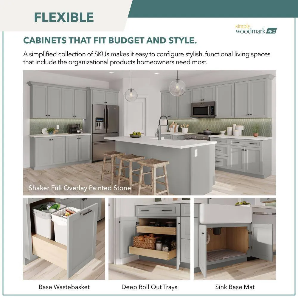 SIMPLY WOODMARK PRO Shaker Full Overlay 18 in. W x 12 in. D x 42 in. H Plywood Assembled Wall Kitchen Cabinet in Stone Gray, photo 11 of 12