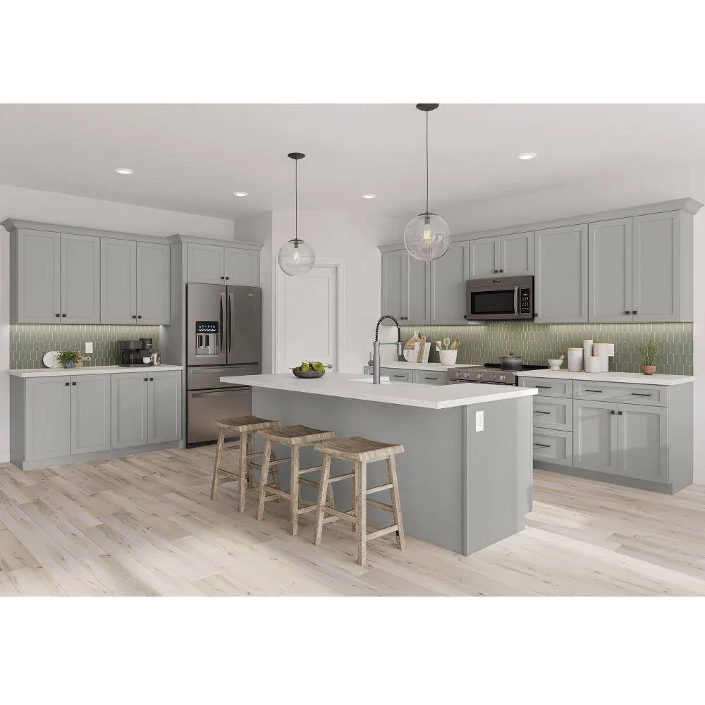 SIMPLY WOODMARK PRO Shaker Full Overlay 18 in. W x 12 in. D x 42 in. H Plywood Assembled Wall Kitchen Cabinet in Stone Gray, photo 2 of 12