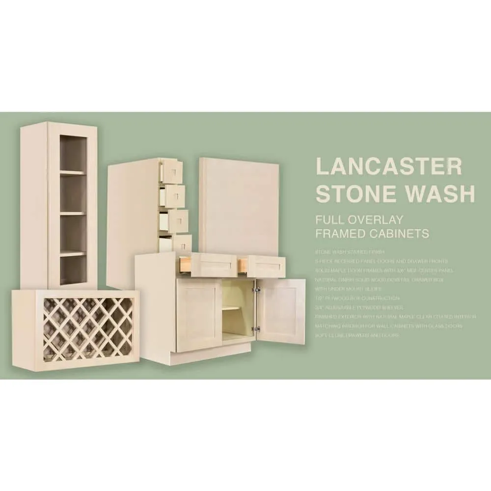 LIFEART CABINETRY Lancaster Shaker Assembled 36x18x12 in. Wall Mullion Door Cabinet with 2 Doors in Stone Wash, photo 6 of 7