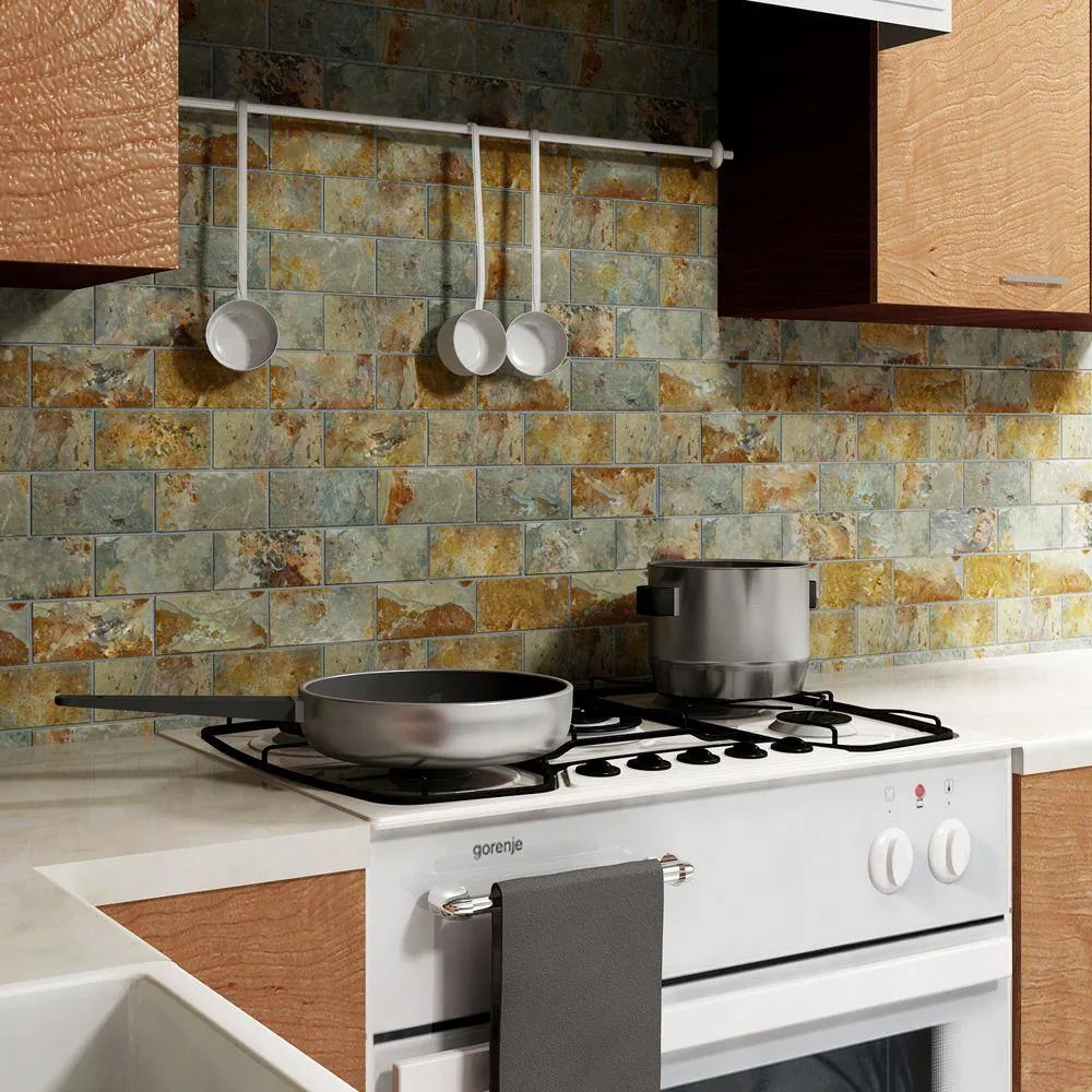 Merola Tile Crag Subway Sunset 11-3/4 in. x 11-3/4 in. x 10 mm Slate Mosaic Tile, photo 2 of 8