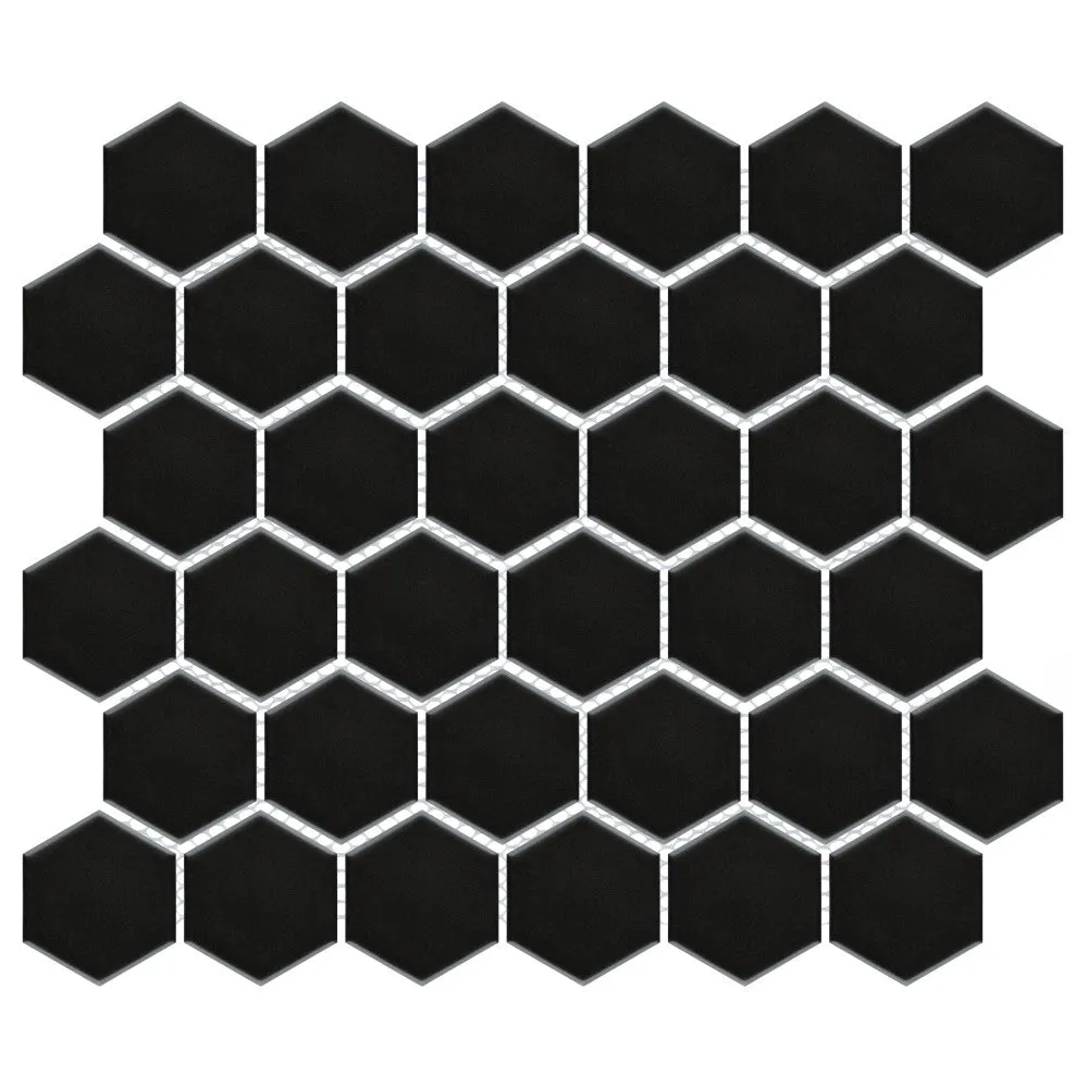 Merola Tile Metro Hex 2 in. Matte 11-1/8 in. x 12-5/8 in. Black Porcelain Mosaic (9.64 sq. ft. / Case), photo 4 of 8