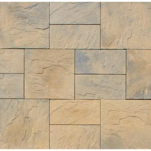 Patio-on-a-Pallet 12 × 24 in and 24 × 24 in Concrete Tan Variegated Basketweave Yorkstone Paver(18 Pcs/48 Sq Ft)