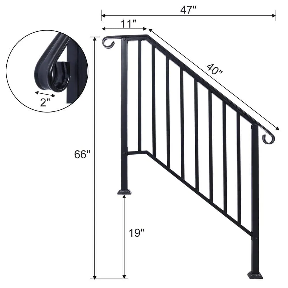 Tatayosi 66 in. H x 2 in. W Steel Handrails for Outdoor Steps, Fit 3 or 4 Steps Outdoor Stair Railing, Flexible Porch Railing Kit, photo 2 of 5