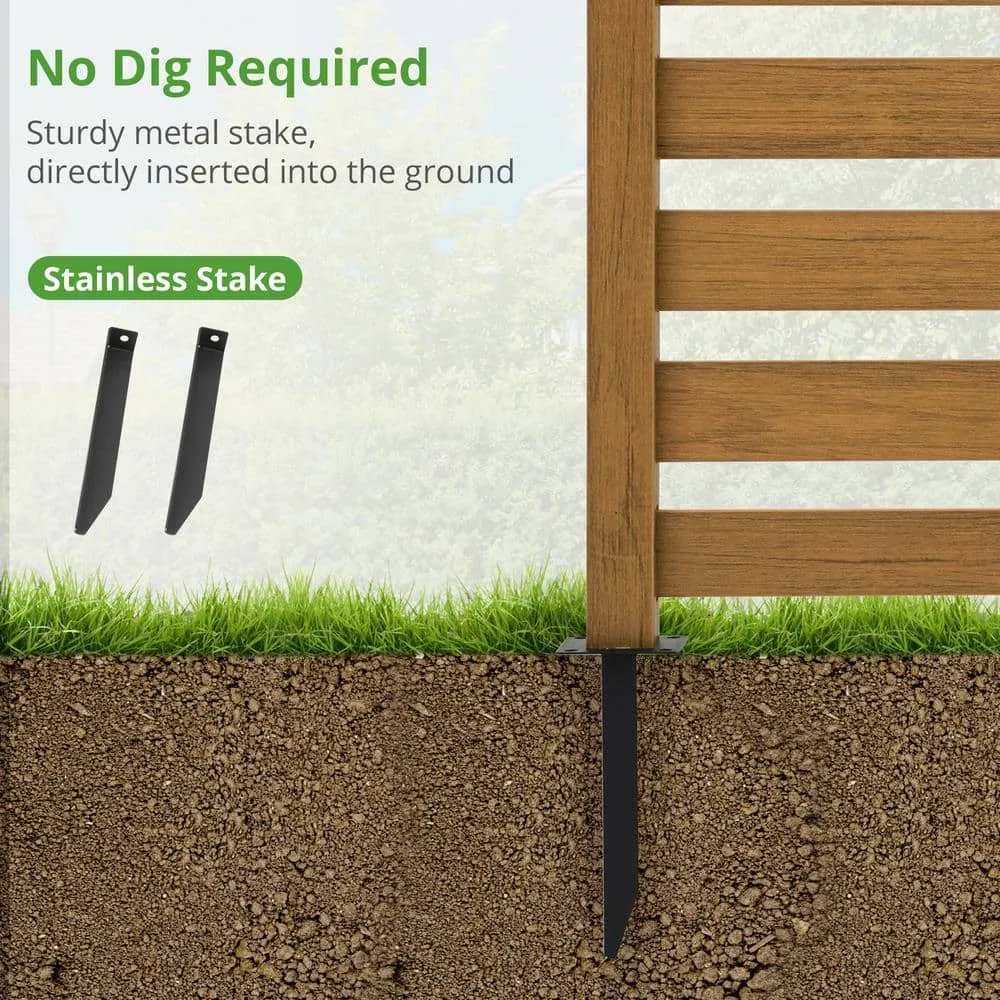 38''W x 46''H Teak Brown Outdoor No Dig Fence Poly Plastic Picket Fence Panel Decorative Garden Privacy Fence(4-Pack), photo 3 of 11