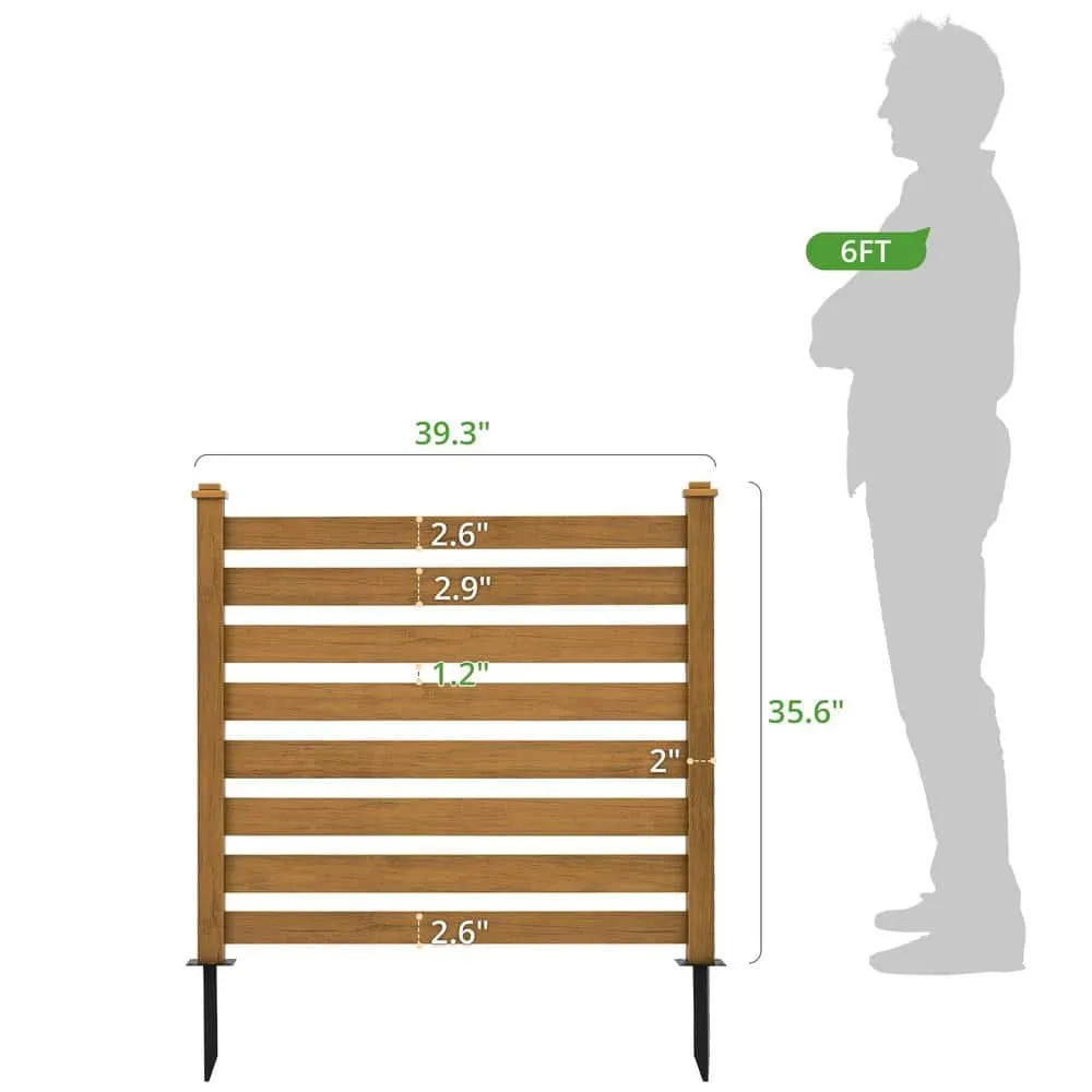38''W x 46''H Teak Brown Outdoor No Dig Fence Poly Plastic Picket Fence Panel Decorative Garden Privacy Fence(4-Pack), photo 6 of 11