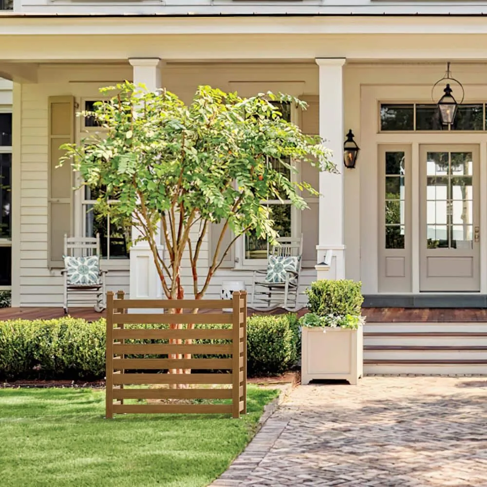 38''W x 46''H Teak Brown Outdoor No Dig Fence Poly Plastic Picket Fence Panel Decorative Garden Privacy Fence(4-Pack), photo 4 of 11