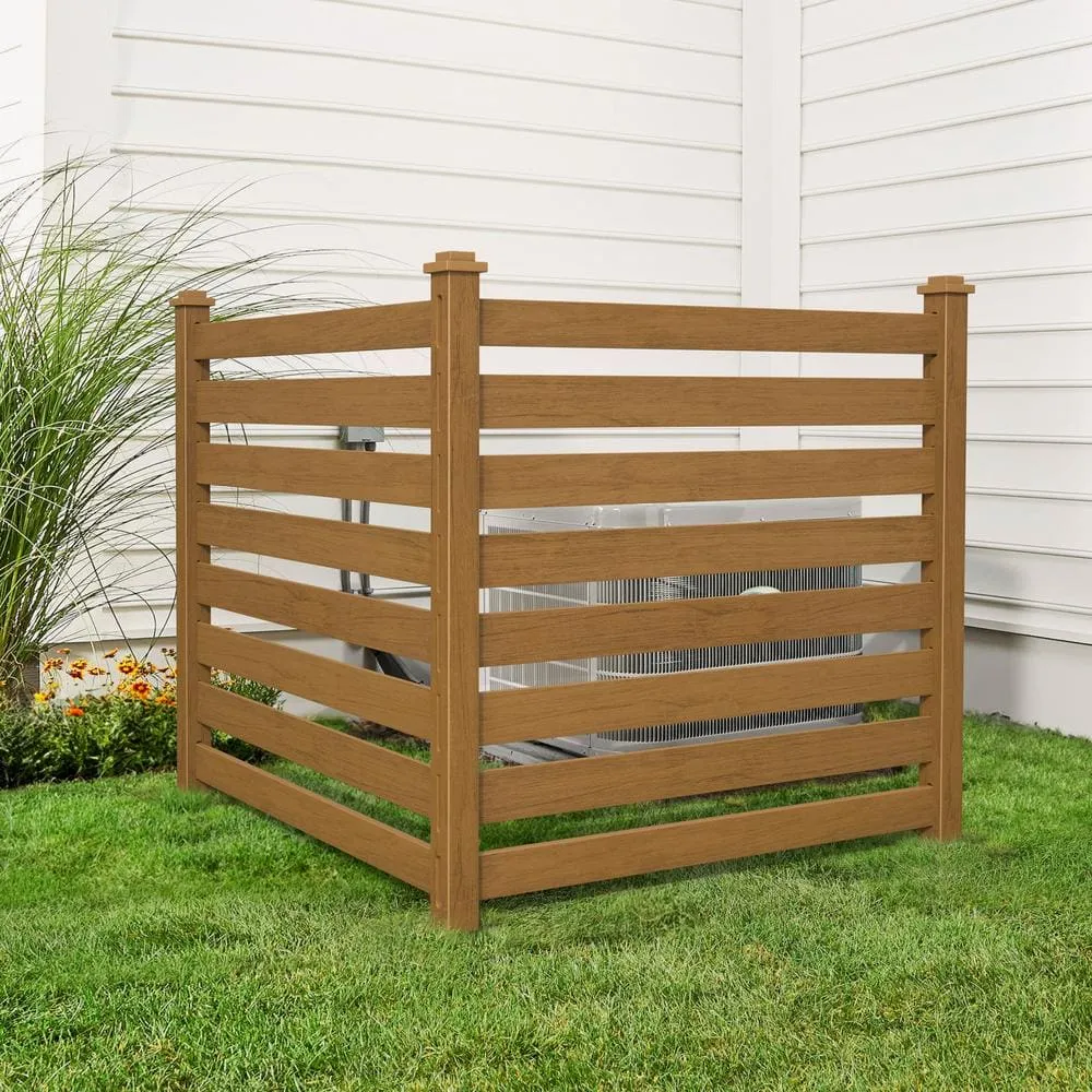 38''W x 46''H Teak Brown Outdoor No Dig Fence Poly Plastic Picket Fence Panel Decorative Garden Privacy Fence(4-Pack), photo 5 of 11