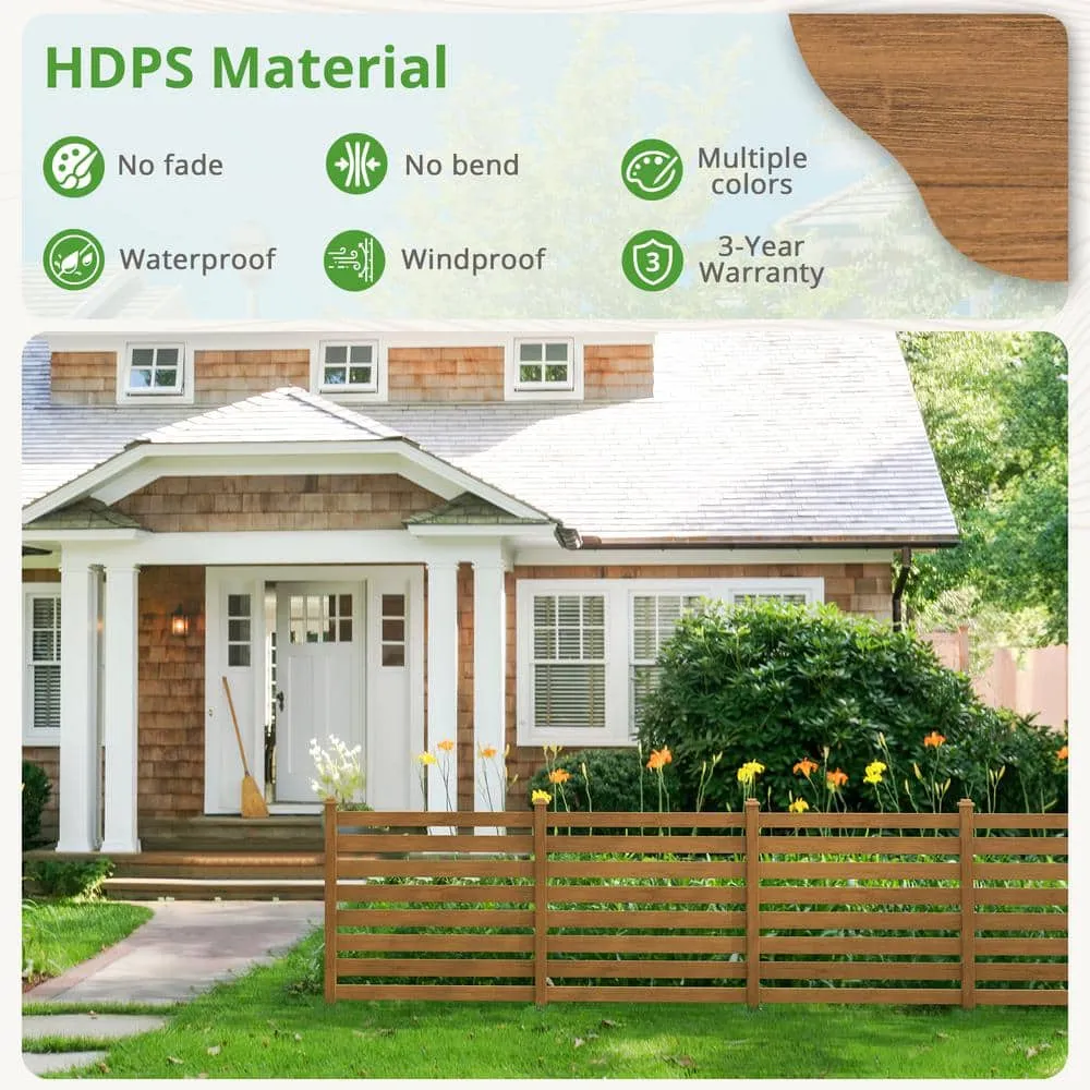 38''W x 46''H Teak Brown Outdoor No Dig Fence Poly Plastic Picket Fence Panel Decorative Garden Privacy Fence(4-Pack), photo 2 of 11