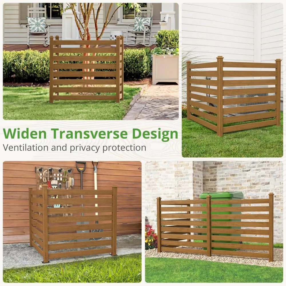 38''W x 46''H Teak Brown Outdoor No Dig Fence Poly Plastic Picket Fence Panel Decorative Garden Privacy Fence(4-Pack), photo 9 of 11