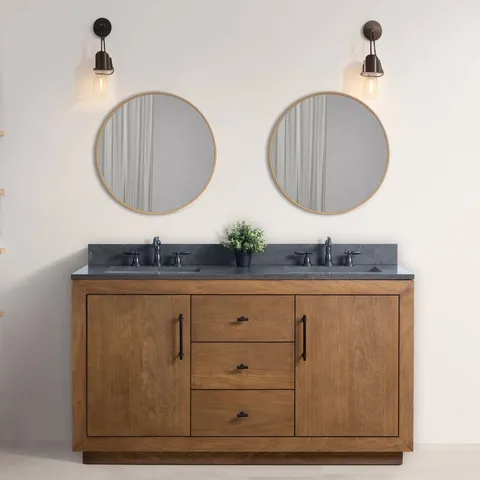 Double Sink Bathroom Vanity with Black Limestone Top