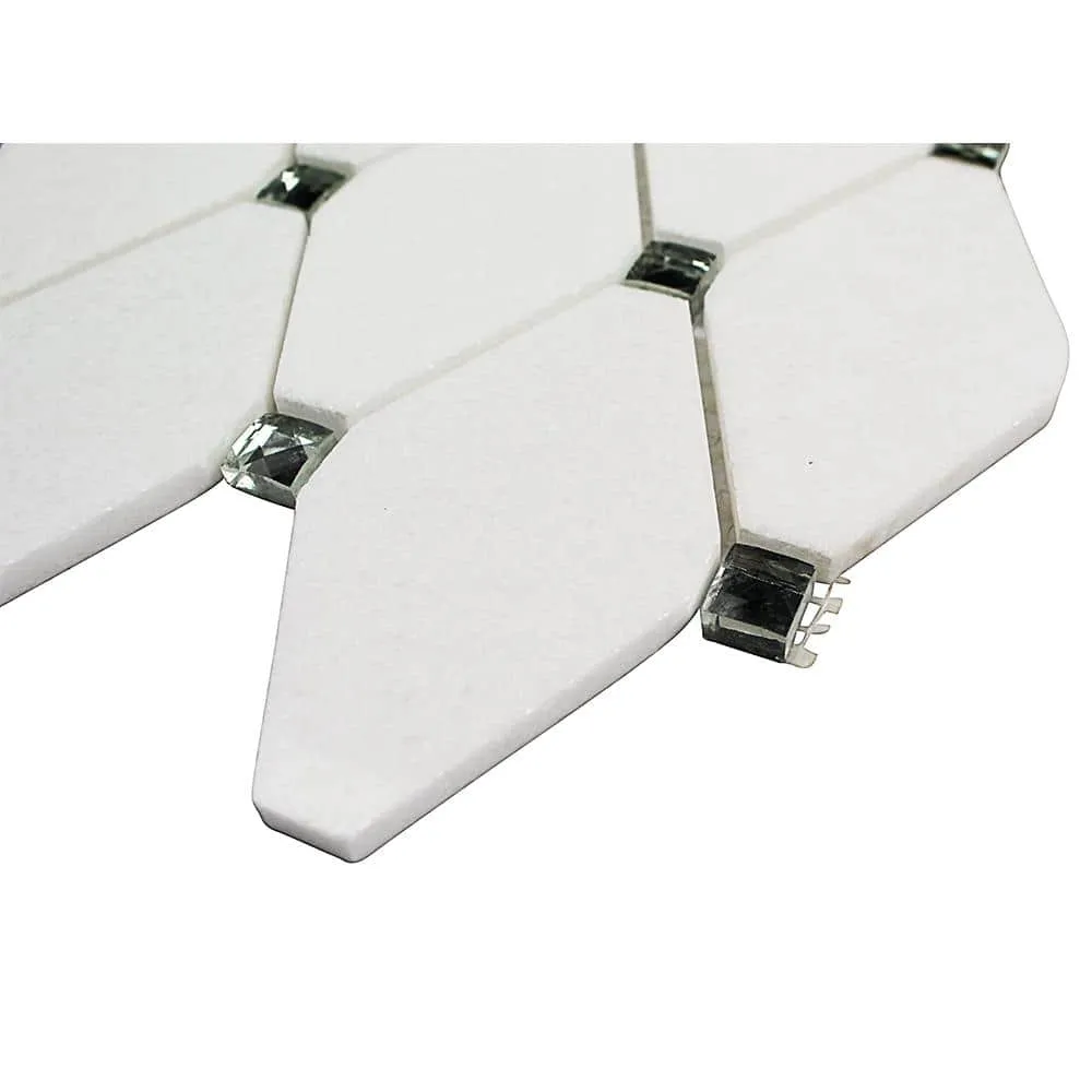 Ivy Hill Tile Mirage Lozenge Thassos 11.25 in. x 10.5 in. x 8 mm Marble and Glass Wall Mosaic Tile, photo 4 of 5