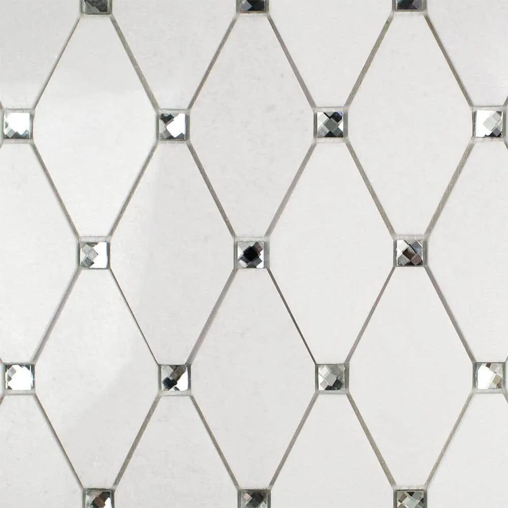 Ivy Hill Tile Mirage Lozenge Thassos 11.25 in. x 10.5 in. x 8 mm Marble and Glass Wall Mosaic Tile, photo 5 of 5