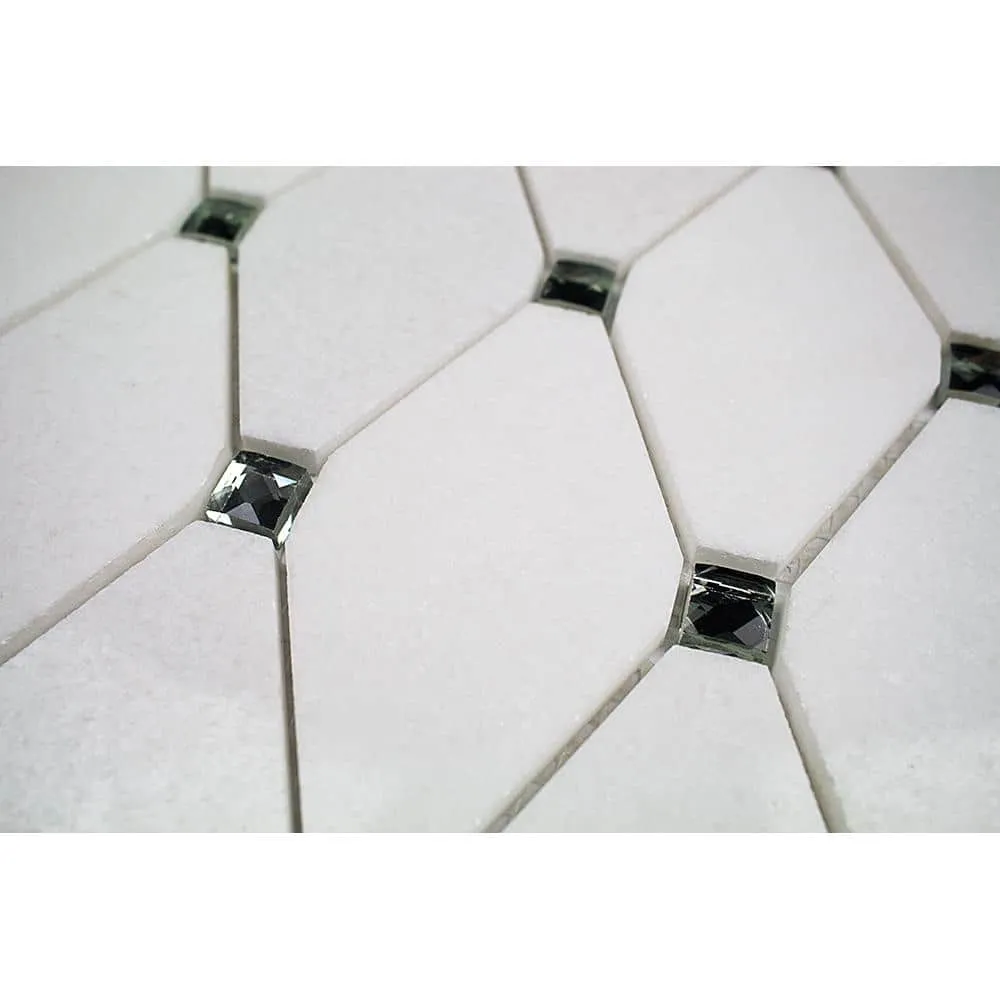 Ivy Hill Tile Mirage Lozenge Thassos 11.25 in. x 10.5 in. x 8 mm Marble and Glass Wall Mosaic Tile, photo 3 of 5