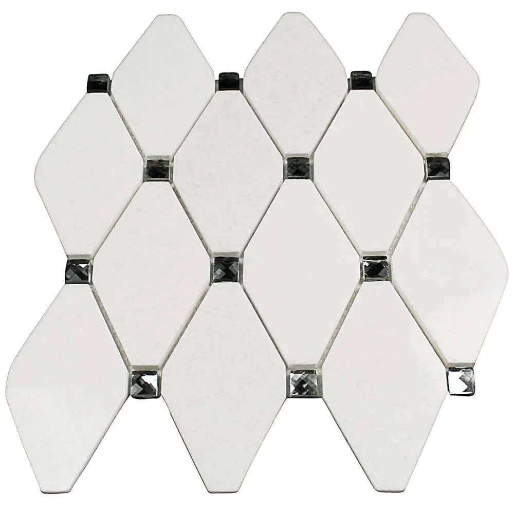 Ivy Hill Tile Mirage Lozenge Thassos 11.25 in. x 10.5 in. x 8 mm Marble and Glass Wall Mosaic Tile, photo 2 of 5