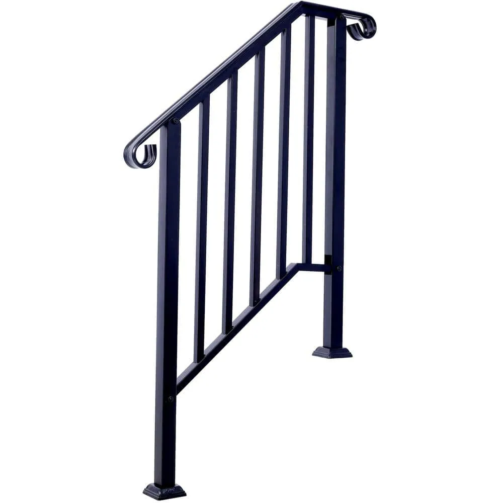 Tidoin 54 in. H x 33 in. W Black Steel Outdoor Stair Railing Kit Fit 2 or 3 Steps, photo 4 of 6