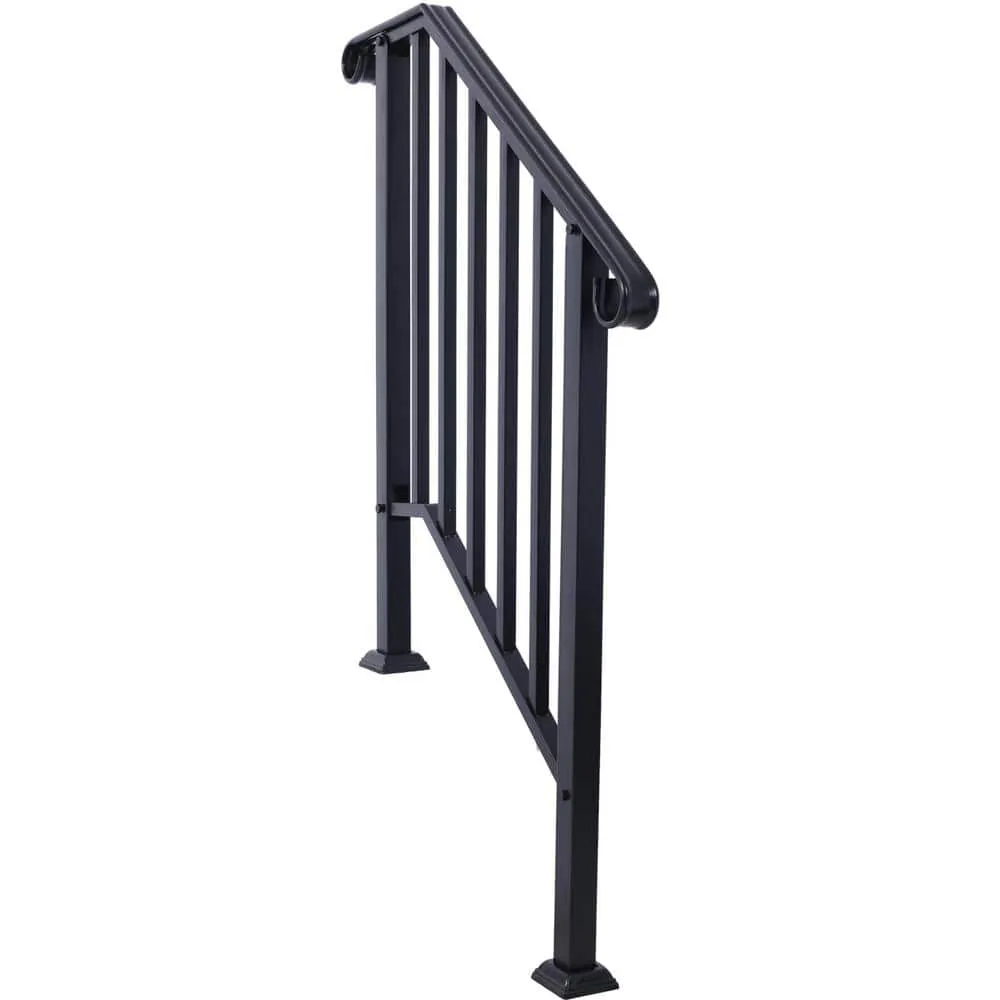 Tidoin 54 in. H x 33 in. W Black Steel Outdoor Stair Railing Kit Fit 2 or 3 Steps, photo 5 of 6