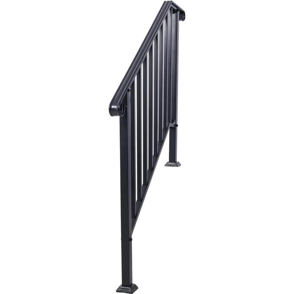 Tidoin 66 in. H x 47 in. W Black Steel Outdoor Stair Railing Kit Fit 3 or 4 Steps, photo 5 of 5