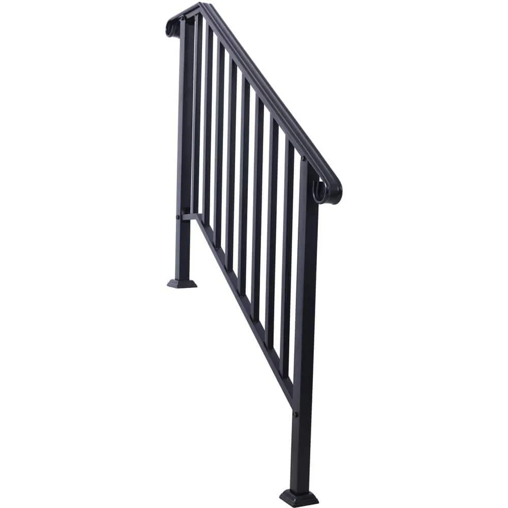 Tidoin 66 in. H x 47 in. W Black Steel Outdoor Stair Railing Kit Fit 3 or 4 Steps, photo 3 of 5