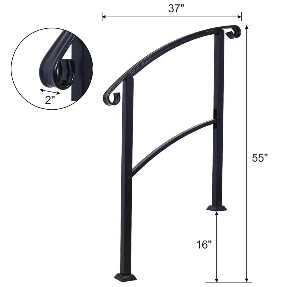 Tidoin 55 in. H x 37 in. W Black Steel Outdoor Stair Railing Kit Fit 1 or 3 Steps, photo 2 of 5