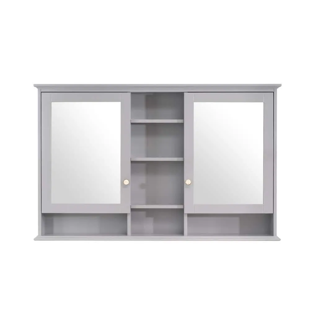 ANGELES HOME 55 in. W x 35 in. H Rectangular Solid Wood Bathroom Medicine Cabinet with Mirror, 2 Soft-Closed Doors, Easy Hang, Gray, photo 4 of 12