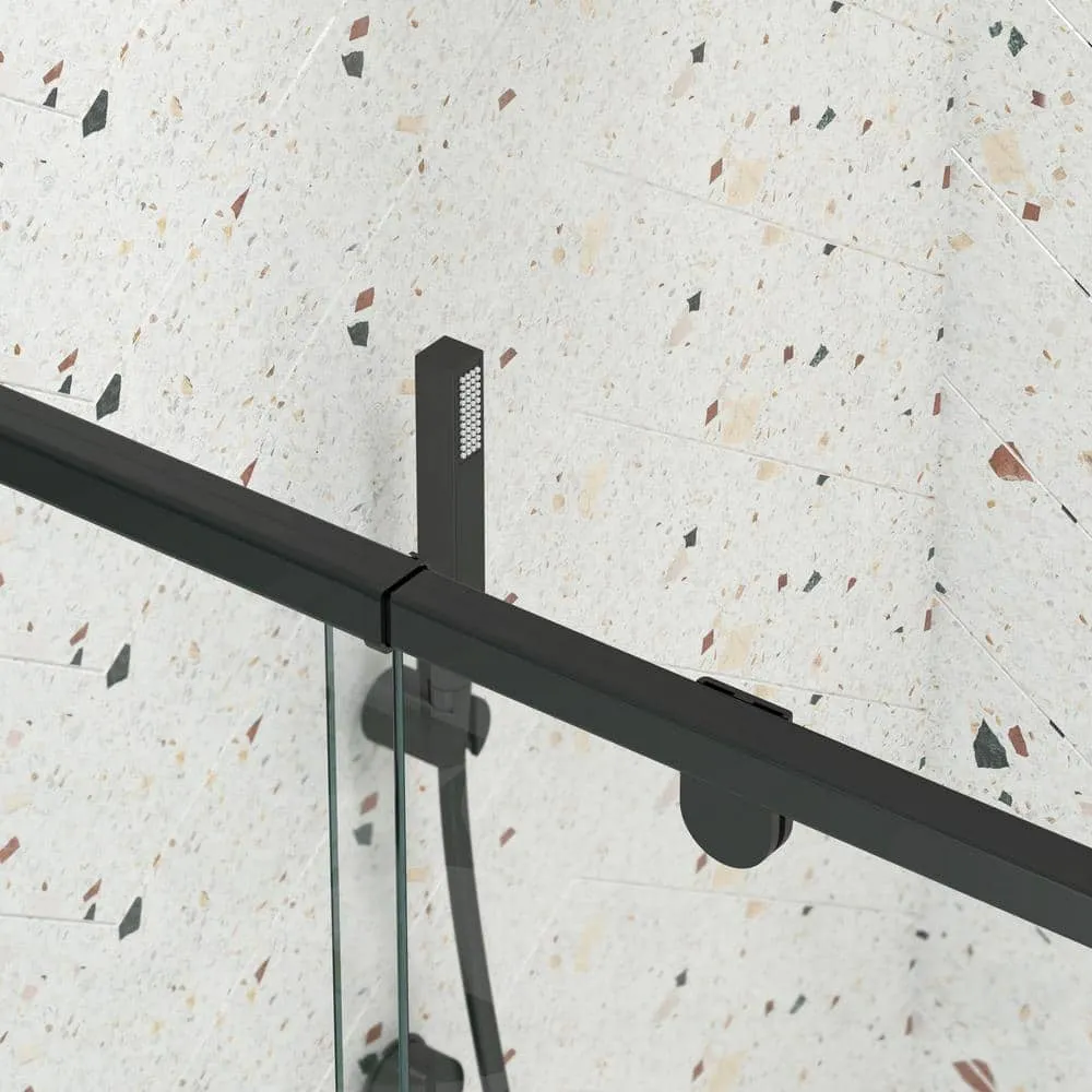 TOOLKISS 44 to 48 in. W x 71 in. H Framed Pivot Shower Door in Black with Clear Glass, photo 6 of 15