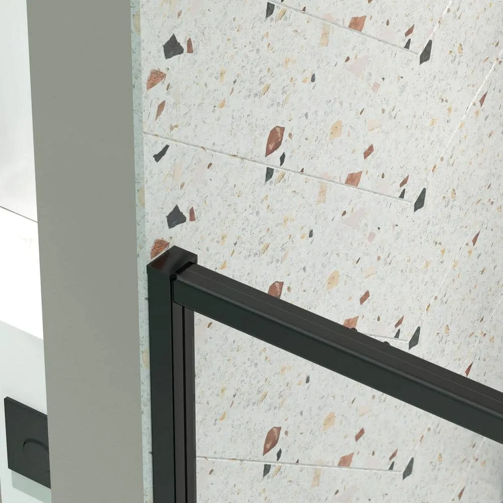TOOLKISS 44 to 48 in. W x 71 in. H Framed Pivot Shower Door in Black with Clear Glass, photo 13 of 15