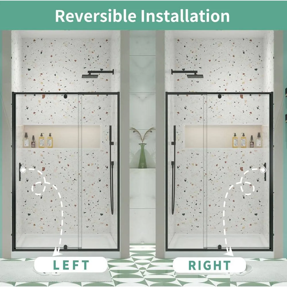 TOOLKISS 44 to 48 in. W x 71 in. H Framed Pivot Shower Door in Black with Clear Glass, photo 4 of 15