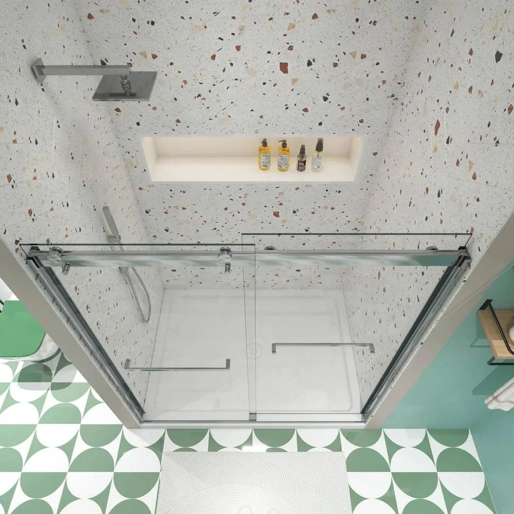 TOOLKISS 56 in.-60 in. W x 74 in. H Sliding Framed Shower Door in Chrome Finish with Clear Glass, photo 5 of 9